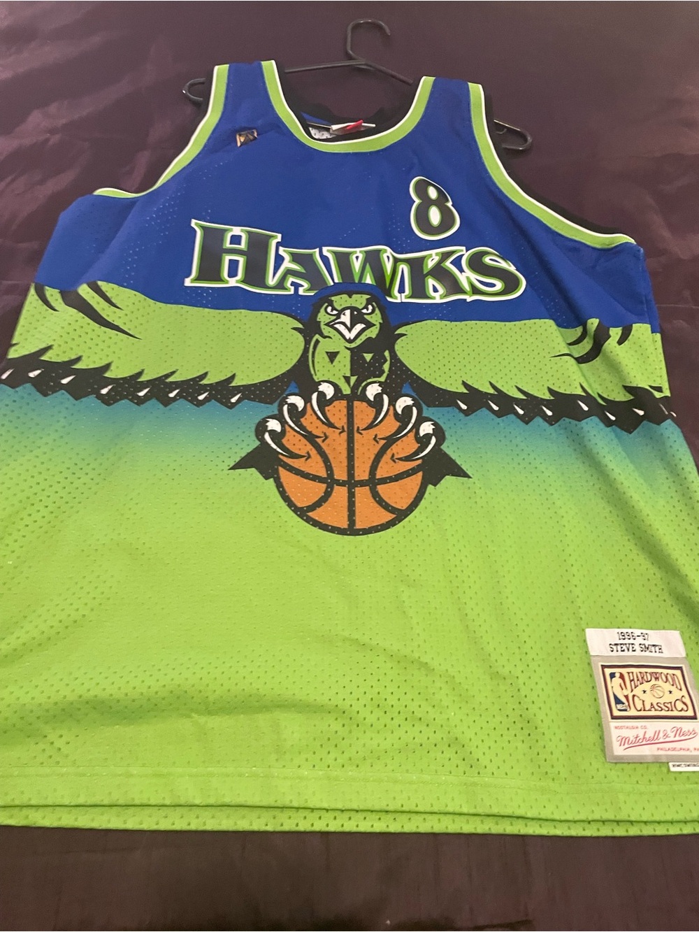 Mitchell & Ness Hawks Green and Blue Basketball STEVE SMITH Jersey
